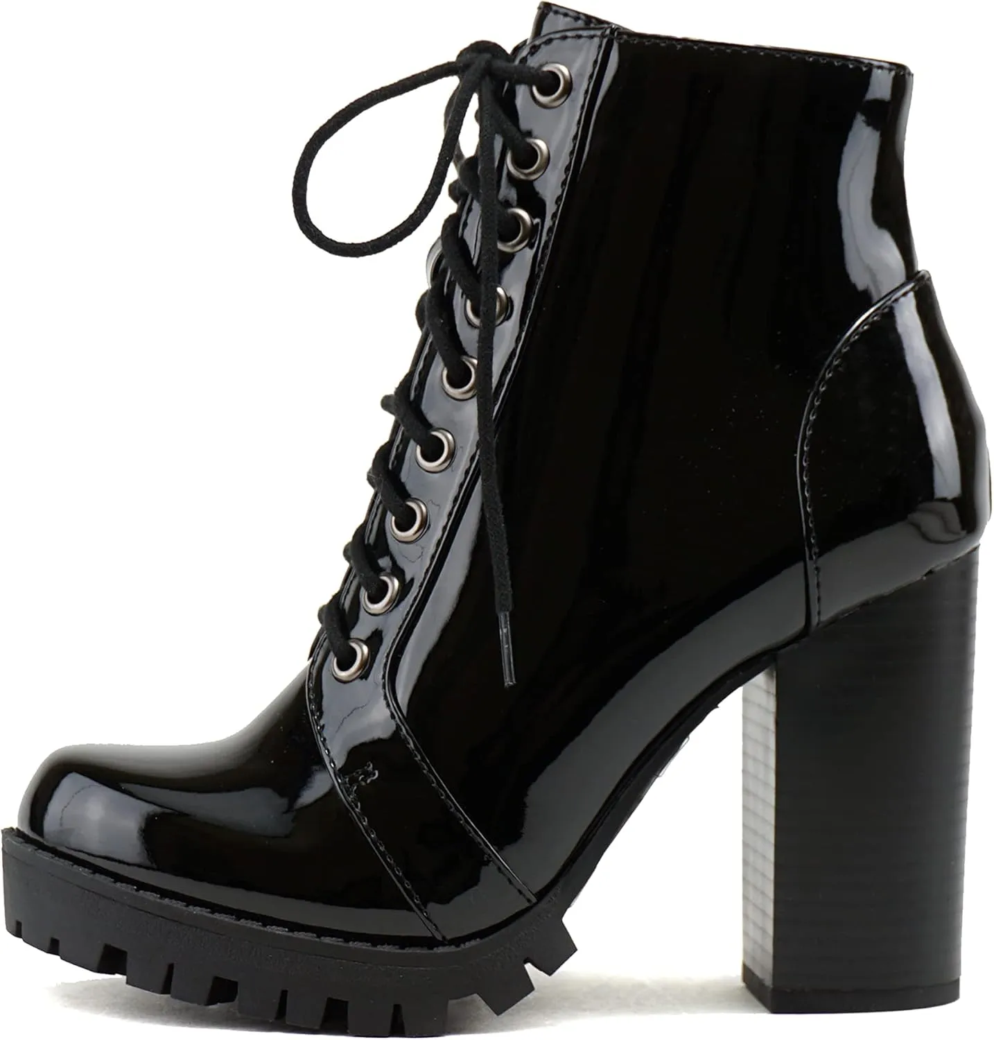 Soda Chalet – Fashion Lace up Military Inspired Ankle Boot with Stacked Heel and Side Zipper