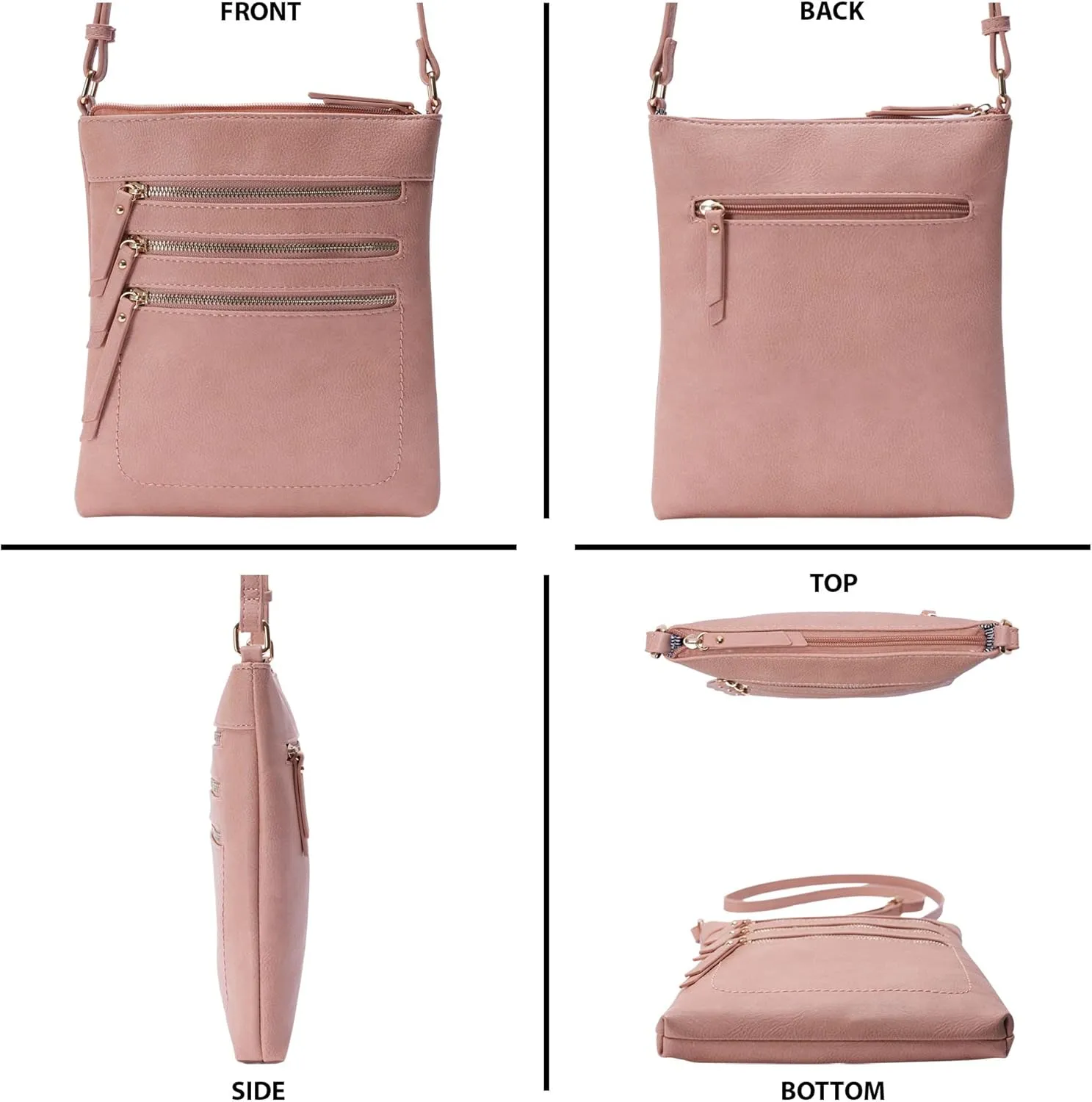 Solene Crossbody Bag Functional Multi Pocket Messenger Purse Top Zip Closure Shoulder Handbag With Adjustable Strap