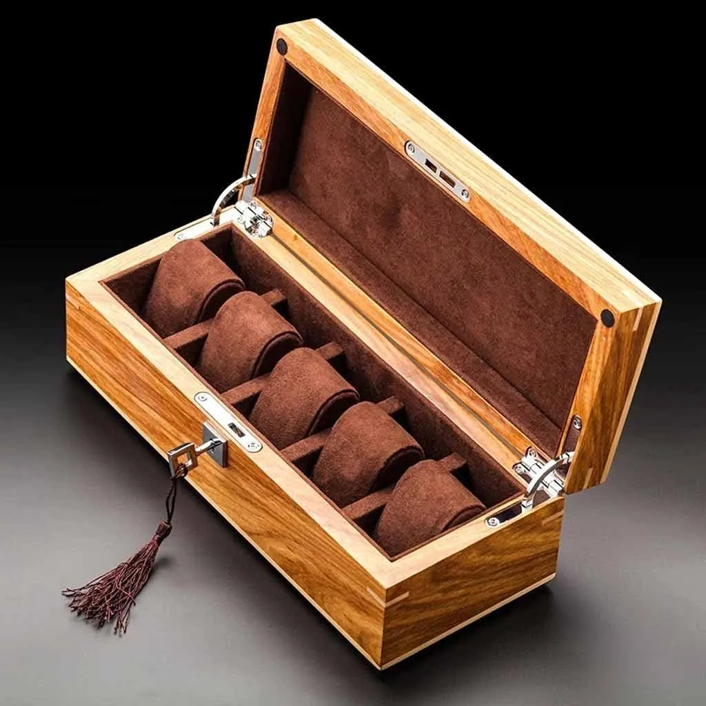 Solid Wood Watch Storage Display Boxes Case Home Use Yellow Jewelry Case with Lock(D)