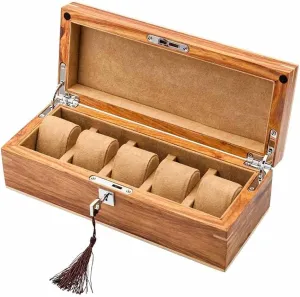 Solid Wood Watch Storage Display Boxes Case Home Use Yellow Jewelry Case with Lock(D)