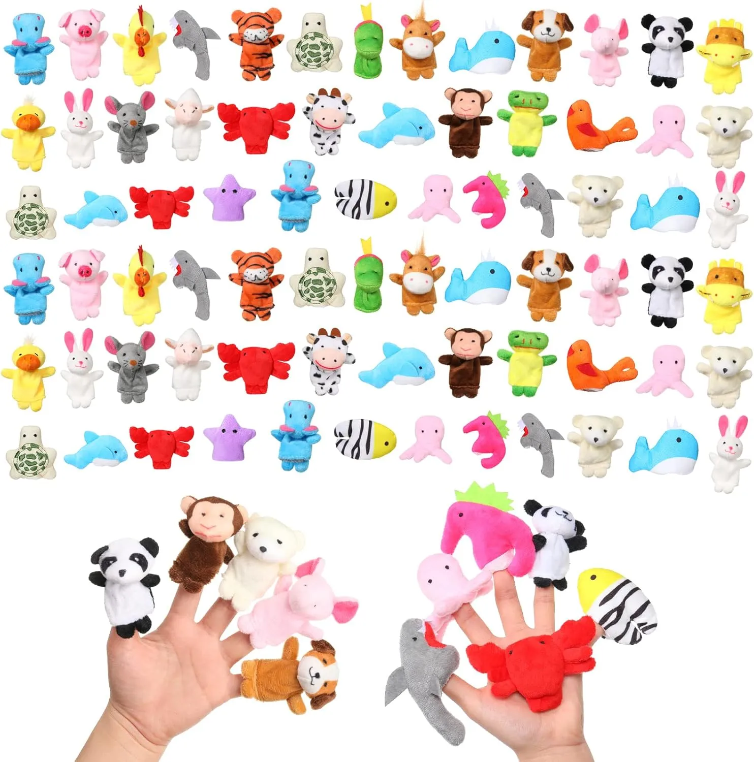 Sosation 100 Pcs Animal Finger Puppets Egg Hunt Filler 29 Small Soft Small Plush Animal Puppets Set Mini Stuffed Animals Finger Toys for Story Time, Party Gift, Teaching
