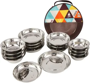 Sosoport Essential 17pc Stainless Steel Camping Tableware Set Lightweight Dinnerware for Outdoor Cooking Hiking