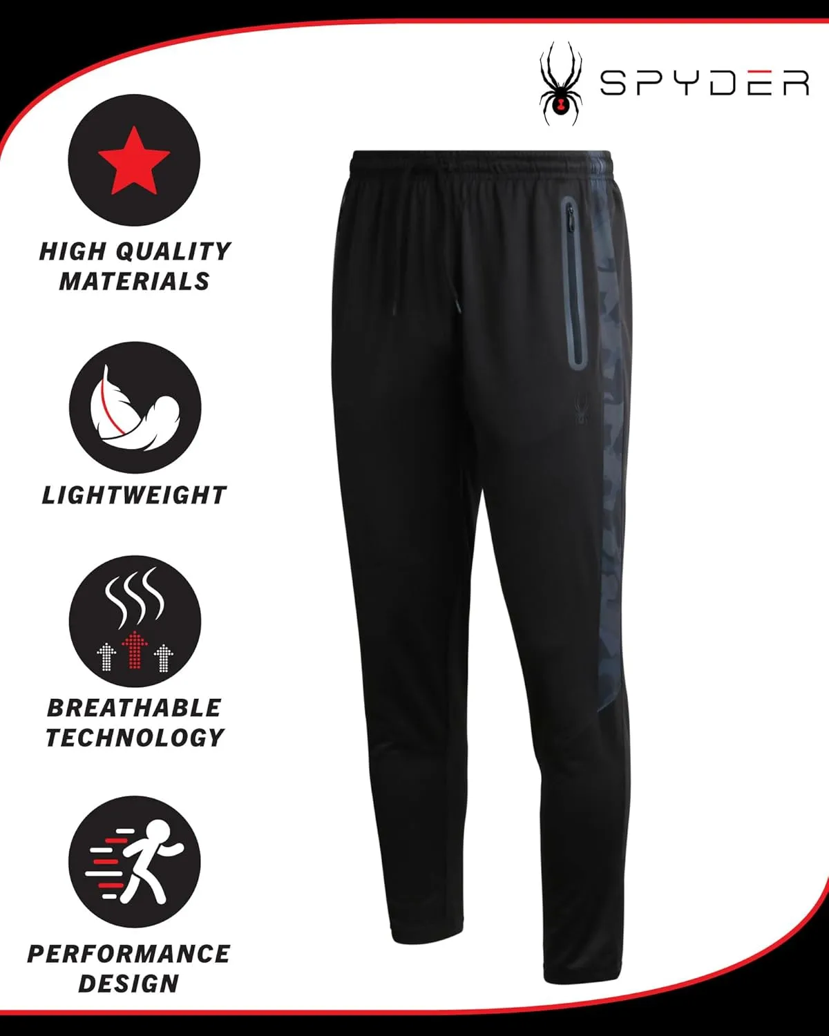 Spyder Mens Sweatpants with Pockets - Athletic Performance Tech Joggers for Men, Terry Workout Pants for Gym, Running, Hiking