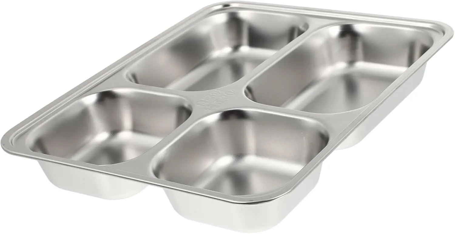 Stainless Steel Compartment Tray - 4-Section Divided Plate for Camping Lunches and Portion Control