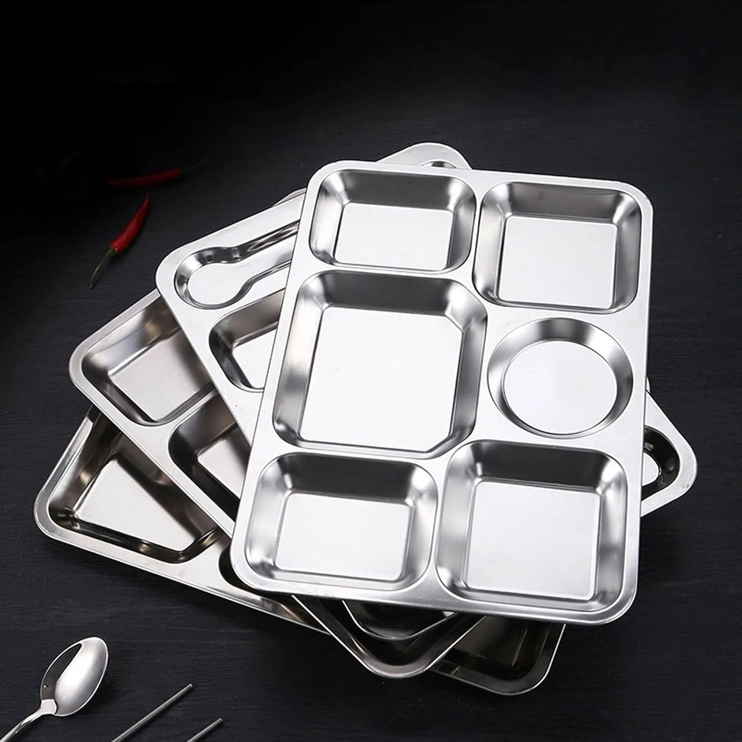 Stainless Steel Divided Plates Rectangular Dinner Trays Food Portion Plates For Adults Kids Picky Campers