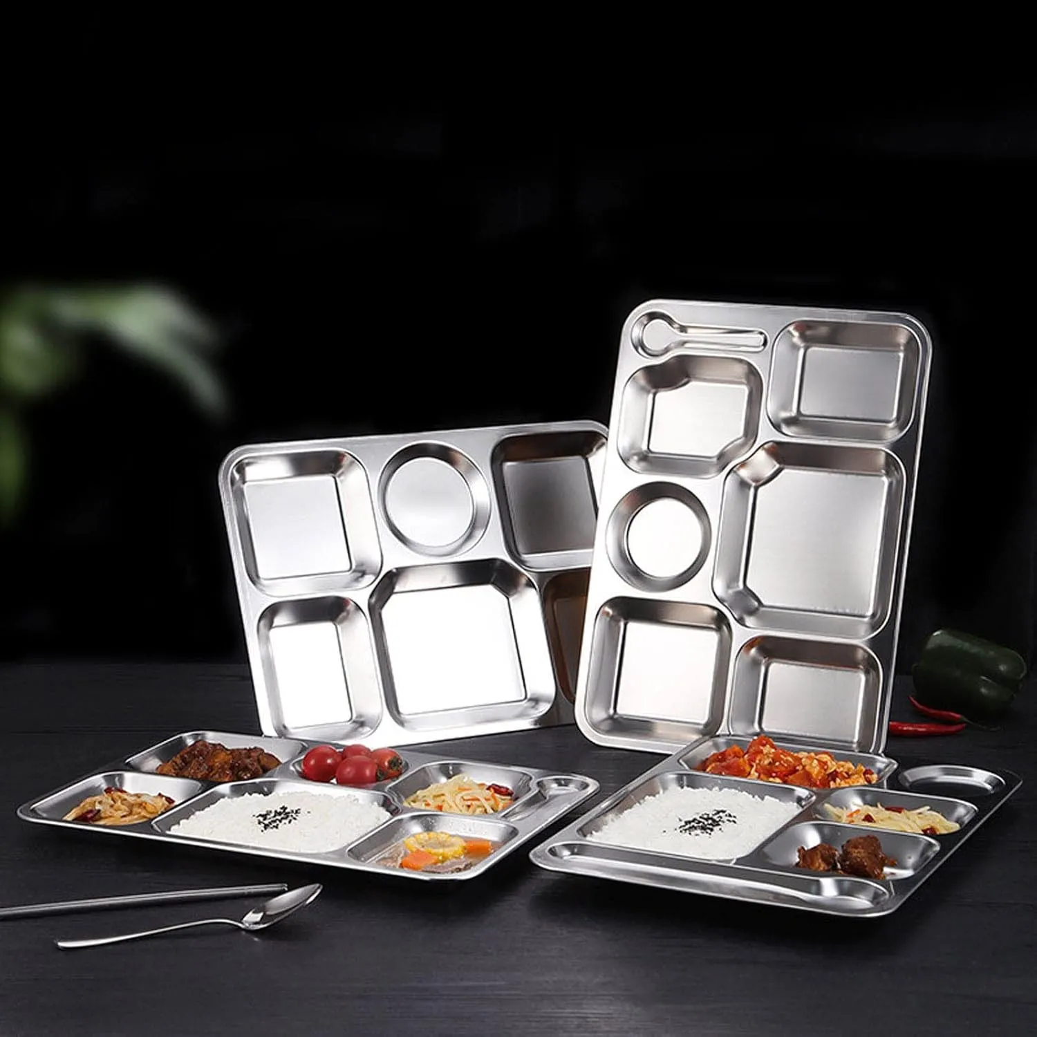 Stainless Steel Divided Plates Rectangular Dinner Trays Food Portion Plates For Adults Kids Picky Campers