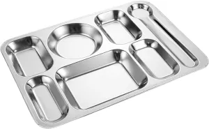 Stainless Steel Divided Plates Rectangular Dinner Trays Food Portion Plates For Adults Kids Picky Campers