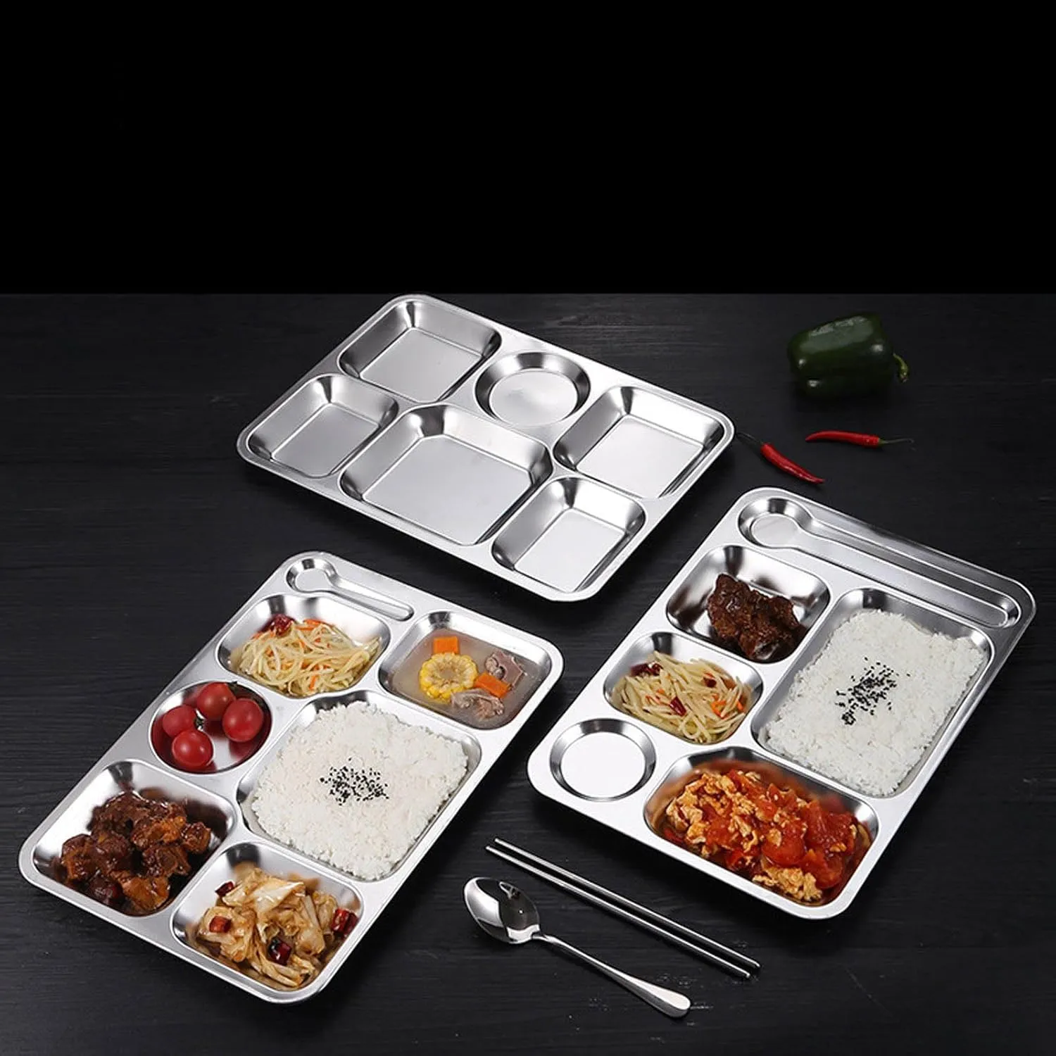 Stainless Steel Divided Plates Rectangular Dinner Trays Food Portion Plates For Adults Kids Picky Campers