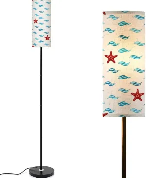 Starfish Blue White Wavy Water Ripples sea Star Seamless Pattern Modern Floor Lamp Minimalist Standing Lamps for Living Room LED Corner Lamp Remote Control Metal Pole Lamp for Bedroom, Reading