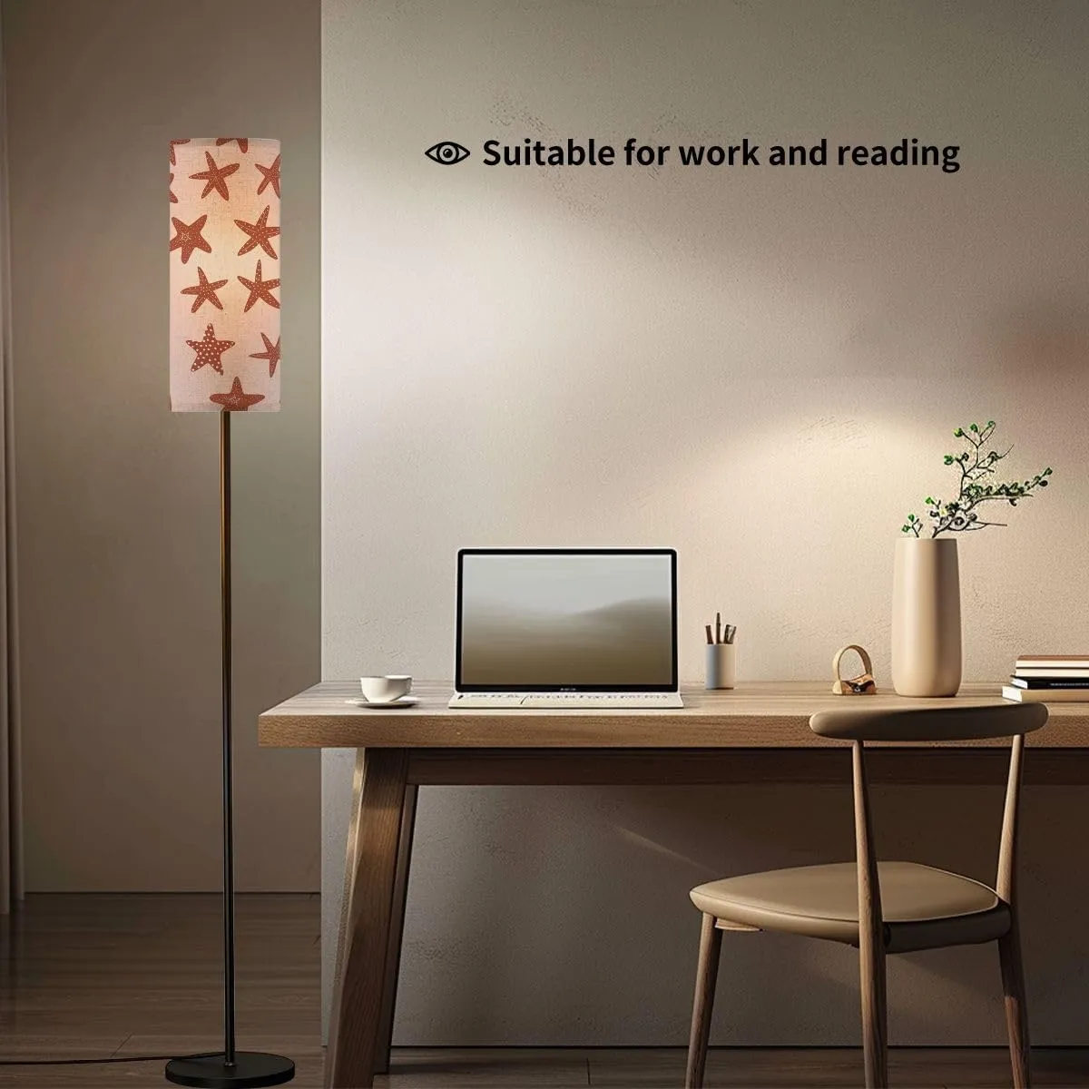 Starfish Seamless Pattern Black Silhouette Atlantic Star Marine Animal Modern Floor Lamp Minimalist Standing Lamps for Living Room LED Corner Lamp Remote Control Metal Pole Lamp for Bedroom, Reading
