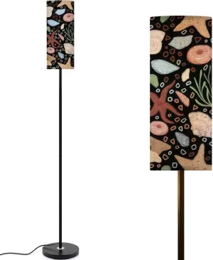 Starfishes shells stones seaweed coral sea ornament Abstract seamless Modern Floor Lamp Minimalist Standing Lamps for Living Room LED Corner Lamp Remote Control Metal Pole Lamp for Bedroom, Reading