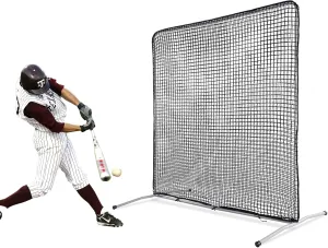 Steel Frame Baseball & Softball Pitching Screen 7x7FT, Double Layer Pitching Net for Pitchers Protection, Portable Batting Screen for Batting Cage