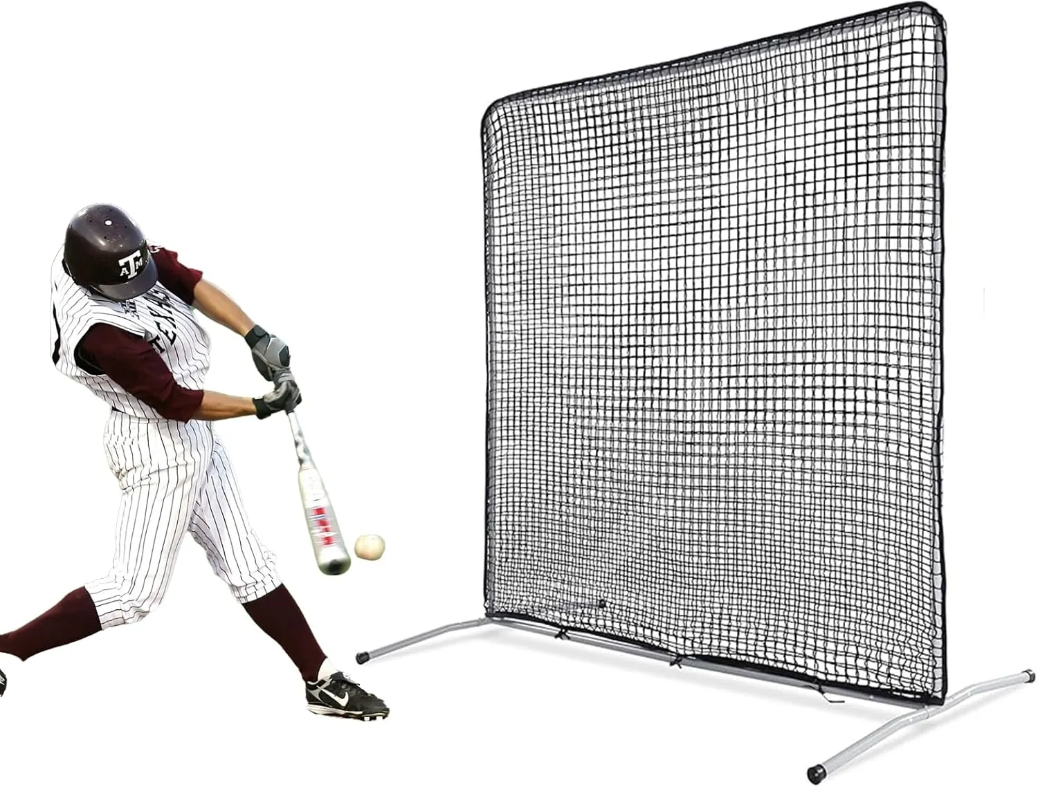 Steel Frame Baseball & Softball Pitching Screen 7x7FT, Double Layer Pitching Net for Pitchers Protection, Portable Batting Screen for Batting Cage