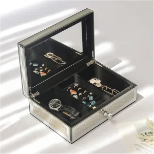 Storage Box Jewelry Organizer Luxury Silver Crushed Diamond Glass Mirrored Jewelry Box Organizer Gold Diamond Storage Jewelry Box for Women Jewelry Box