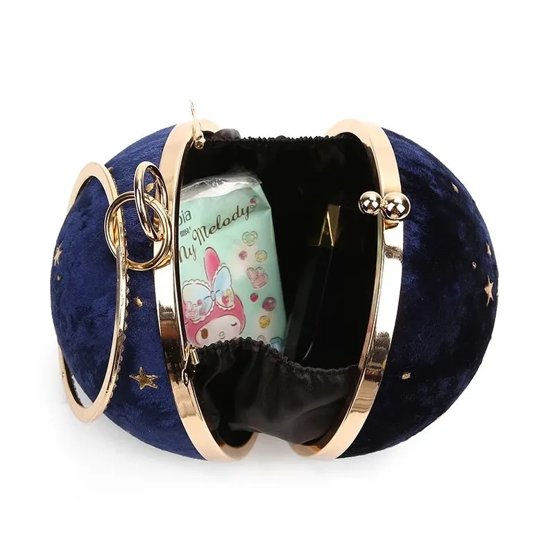 Suede Women Round Clutches Mini Handbags Wedding Purse