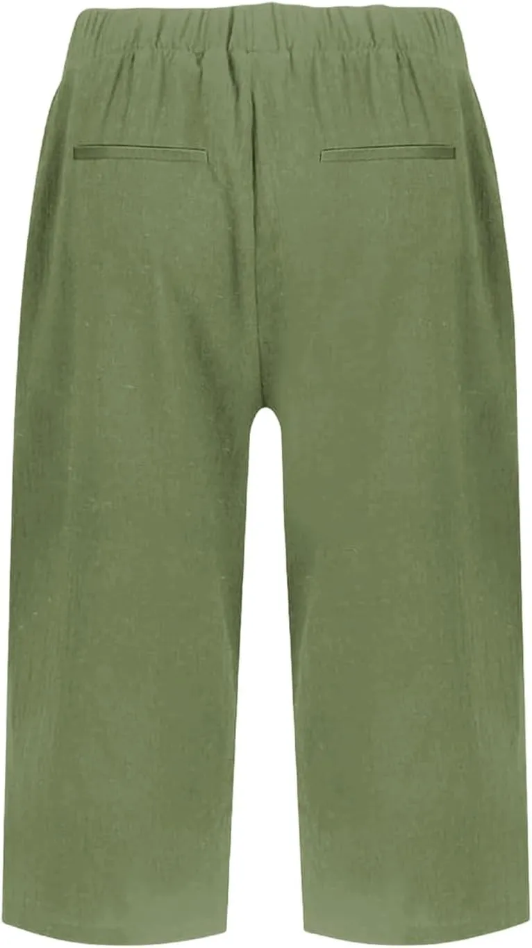 Summer Women Linen Shorts 2025 | Knee Length Drawstring Short Pants with Split Side Bottomline Beach Comfy Shorts