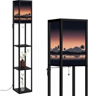 Sunset Beach Floor Lamps with Shelves, Modern Standing Lamp Narrow Corner Display Bookshelf Lamp for Living Room, Bedroom, Office Decor