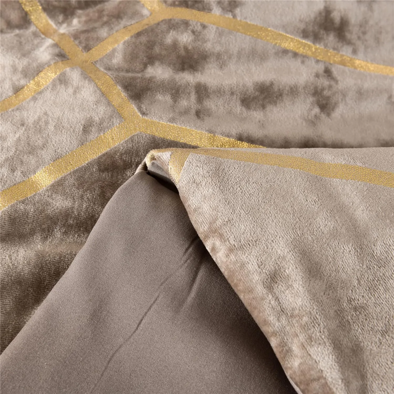Sunshine Nicole Metallic Print Comforter Set, Distressed Velvet Face with Metallic Print and Brushed Solid Microfiber Reverse, with Light Weight Soft Poly Fill, 3 Pieces Khaki Gold, King