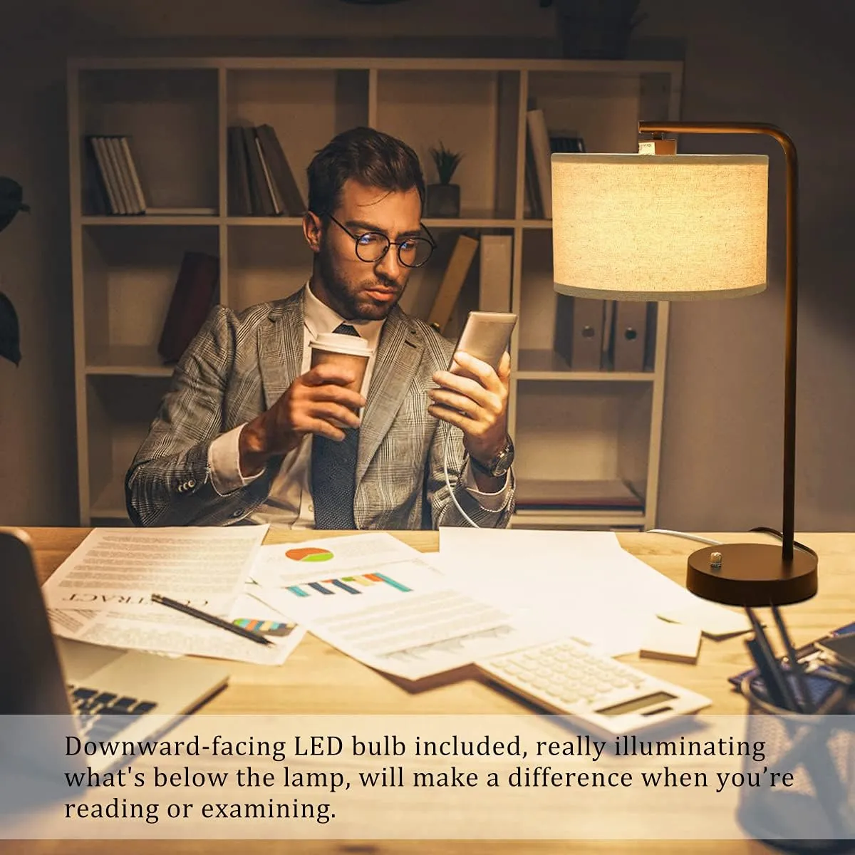 Table Lamp with USB C A Ports, Fully Stepless Dimmable Modern Bedside Nightstand Lamp, Tall Reading Desk Lamp for Bedroom, Living Room, Study Room, Office, 9W 3000K LED Bulb Included