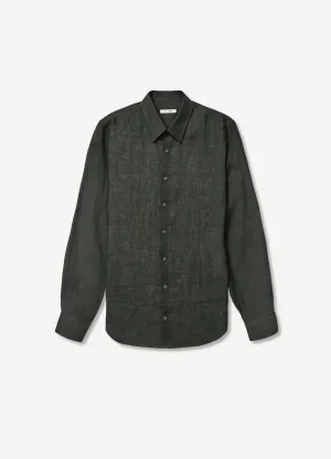 Tailored Fit Fine Linen Shirt Dark Green