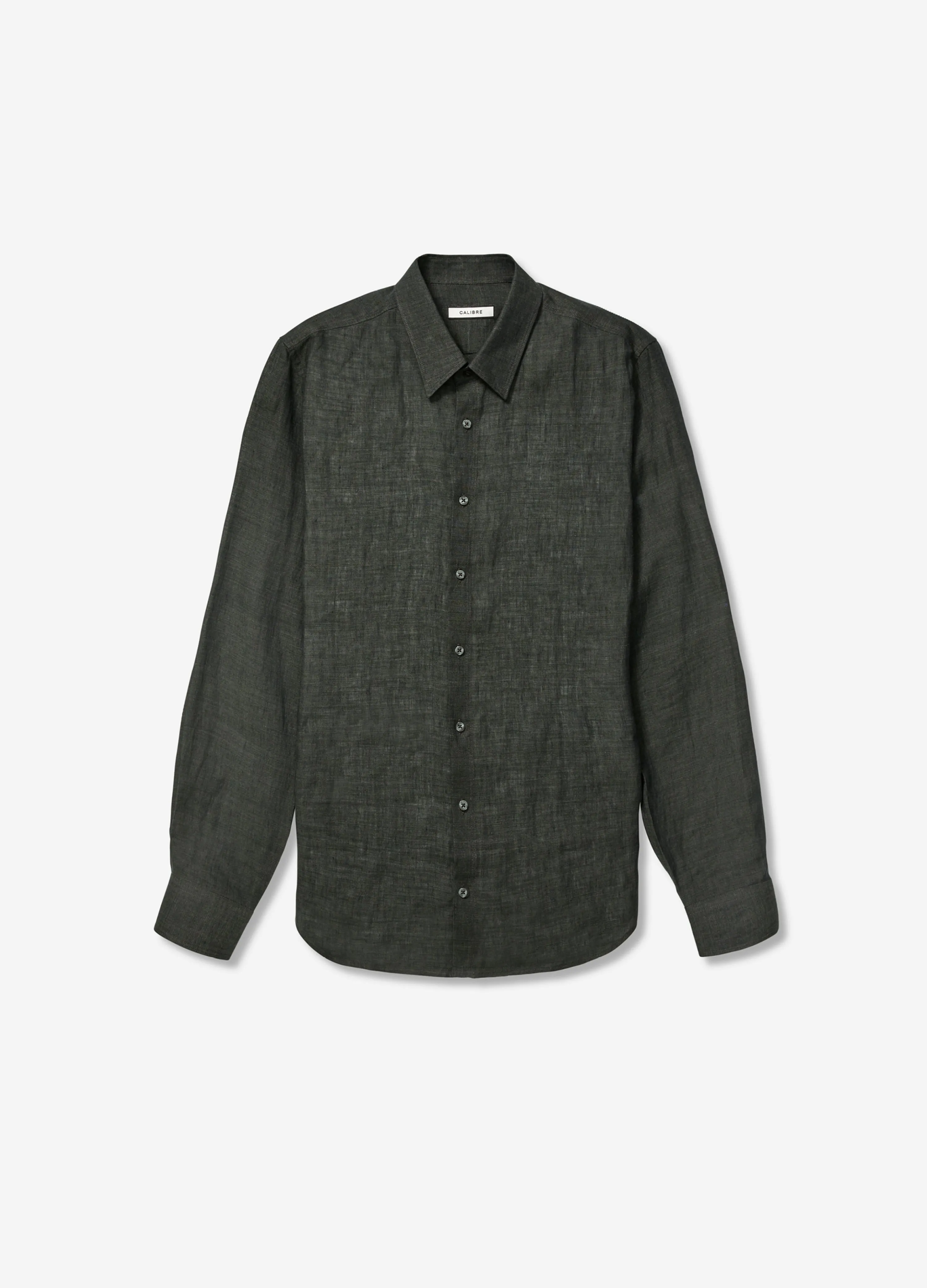 Tailored Fit Fine Linen Shirt Dark Green