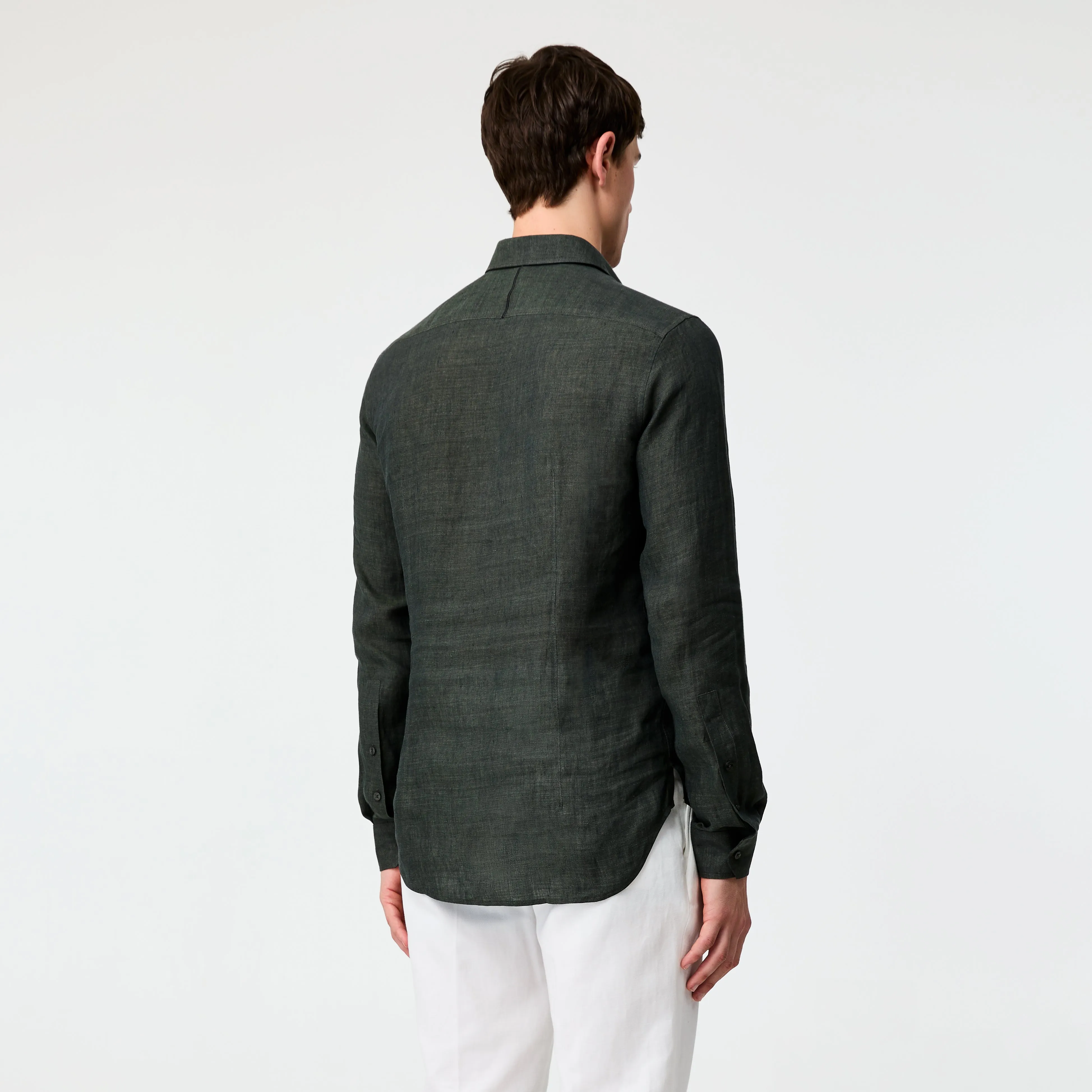 Tailored Fit Fine Linen Shirt Dark Green