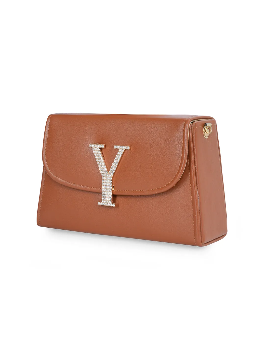 Tan Y Alphabhet Intial Embellised Flap Bag