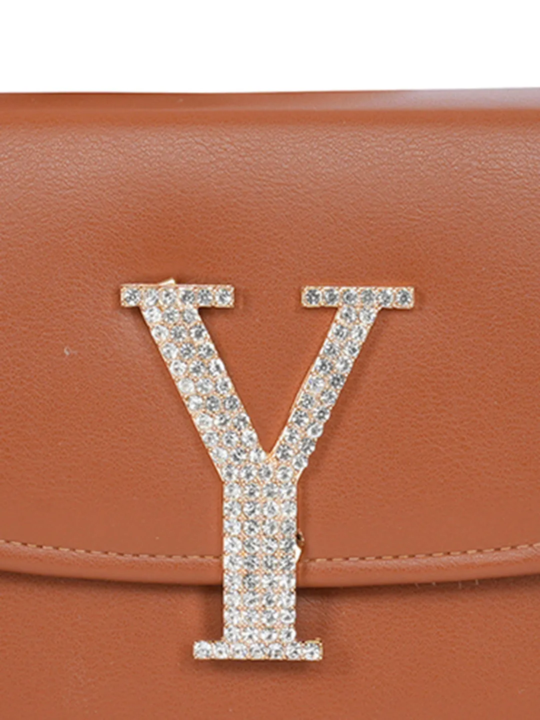 Tan Y Alphabhet Intial Embellised Flap Bag