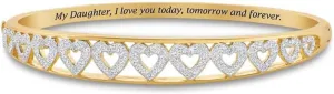 The Danbury Mint My Daughter Forever Diamond Bangle - A Dozen Genuine Diamonds and Hearts - 14kt Gold-Plating - Inscribed Sentiment - Gift for Daughter, #5120-0012