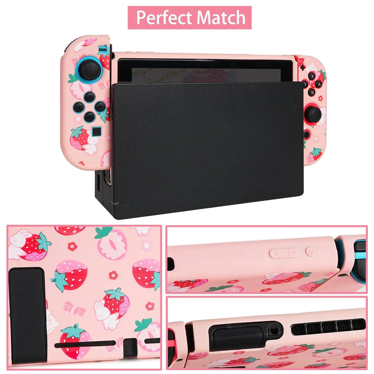 TIKOdirect Carrying Case for Switch, Cute Portable Travel Bag Accessories with Soft Protective Cover, Screen Protectors and Thumb grip caps, Game Card Case 7in1, Pink