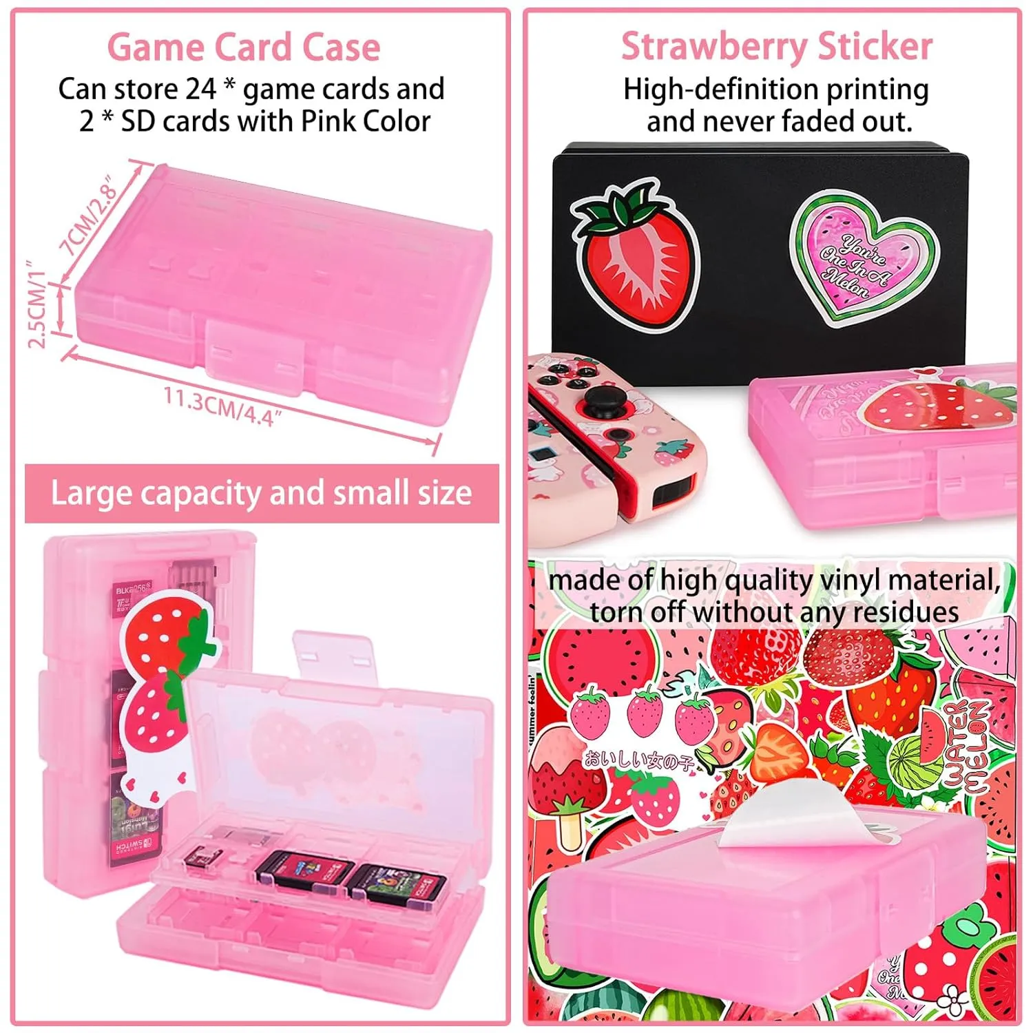 TIKOdirect Carrying Case for Switch, Cute Portable Travel Bag Accessories with Soft Protective Cover, Screen Protectors and Thumb grip caps, Game Card Case 7in1, Pink
