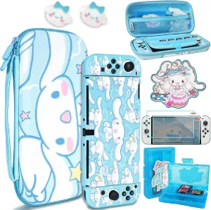 TIKOdirect Carrying Case for Switch OLED, Cute Portable Travel Bag in Newest Updated Design of Blue Interior with Soft Protective Case, Screen Protectors and Thumb Grip caps, Blue