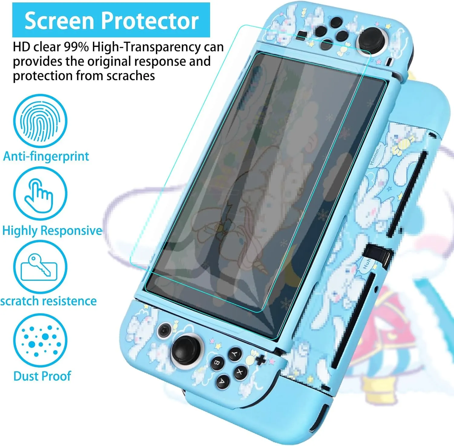 TIKOdirect Carrying Case for Switch OLED, Cute Portable Travel Bag in Newest Updated Design of Blue Interior with Soft Protective Case, Screen Protectors and Thumb Grip caps, Blue