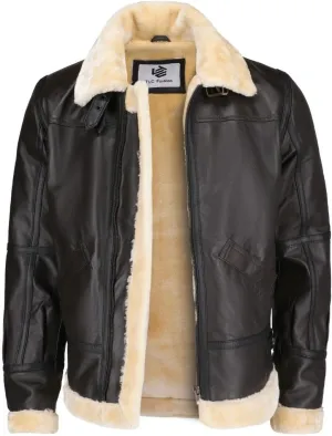 TLC Sheepskin Men's Shearling Aviator Jacket - Genuine Leather B3 Bomber Jacket with Fur - leather jacket with Fur Men