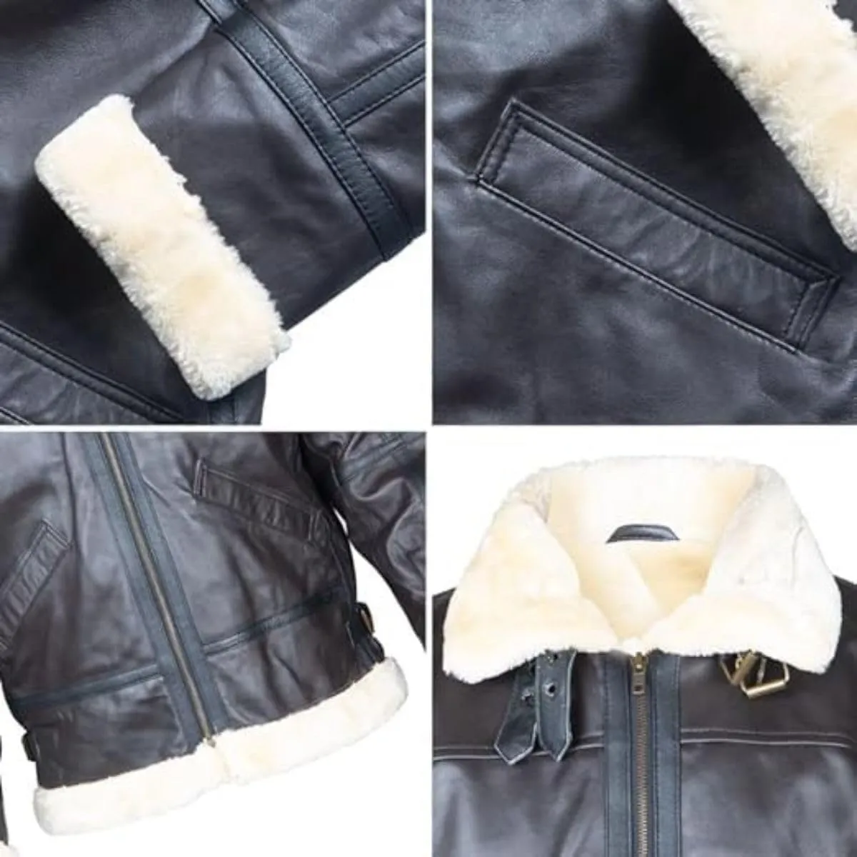 TLC Sheepskin Men's Shearling Aviator Jacket - Genuine Leather B3 Bomber Jacket with Fur - leather jacket with Fur Men