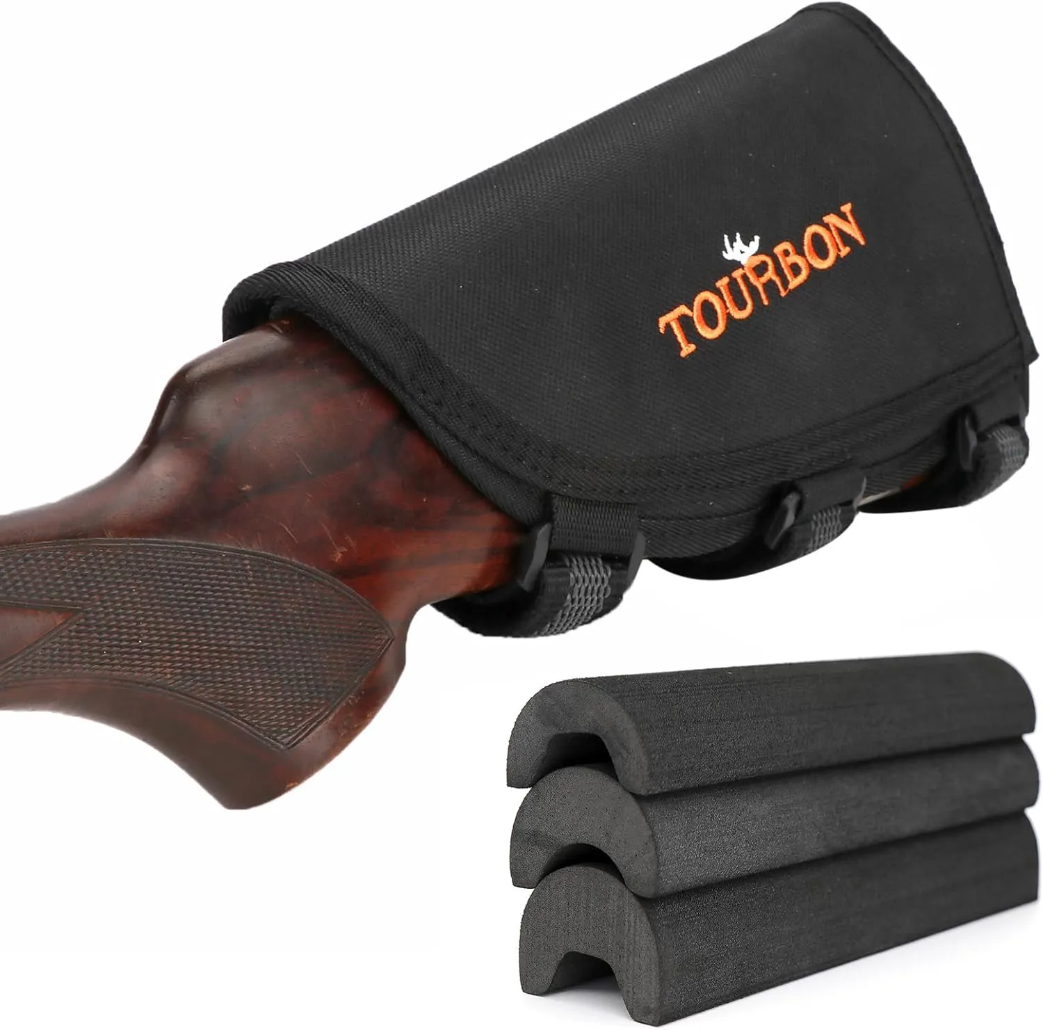 TOURBON Nylon Adjustable Cheek Rest Riser Pad Buttstock Pouch Right Handed, Hunting Shooting Rifle Ammo Shell Holder for 45-70 357 308 30.06 30.30 223