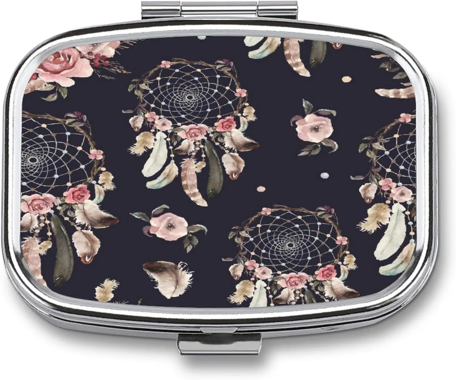 Travel Pill Box Dream Catcher Feather Flower Small Pill Box Purse Pill Box Medicine Storage Box, Portable Vitamin Box
