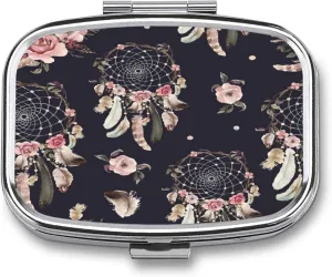 Travel Pill Box Dream Catcher Feather Flower Small Pill Box Purse Pill Box Medicine Storage Box, Portable Vitamin Box