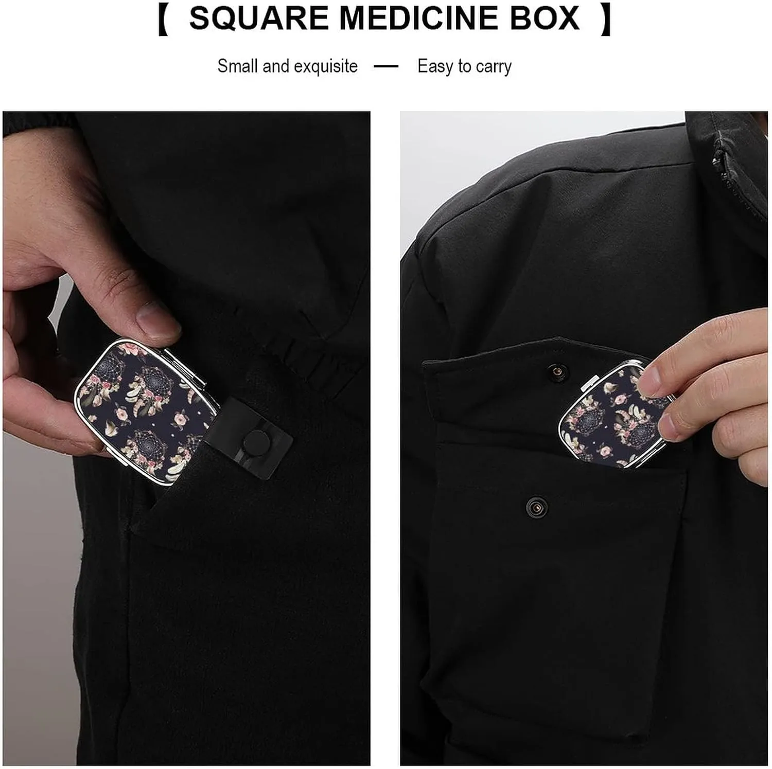 Travel Pill Box Dream Catcher Feather Flower Small Pill Box Purse Pill Box Medicine Storage Box, Portable Vitamin Box