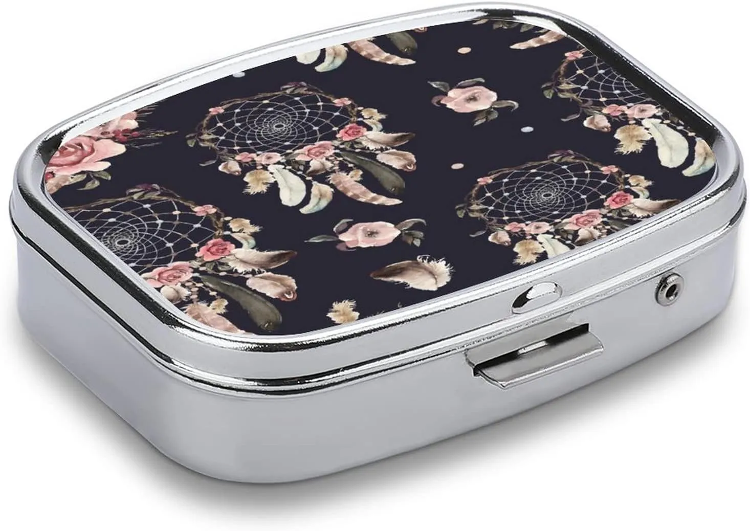 Travel Pill Box Dream Catcher Feather Flower Small Pill Box Purse Pill Box Medicine Storage Box, Portable Vitamin Box