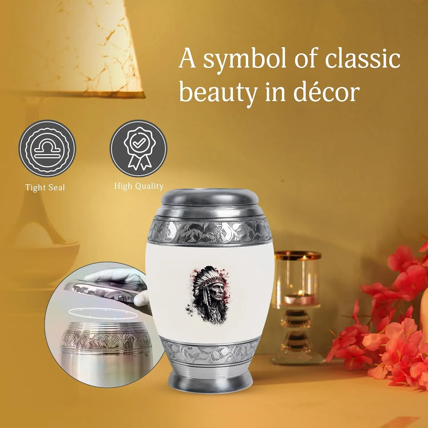 Tribal Elder Funeral Urn Set - 10” Desert Dusk Urn with 2 Keepsake Urns - Cremation Set for Ashes (Velvet Bag)