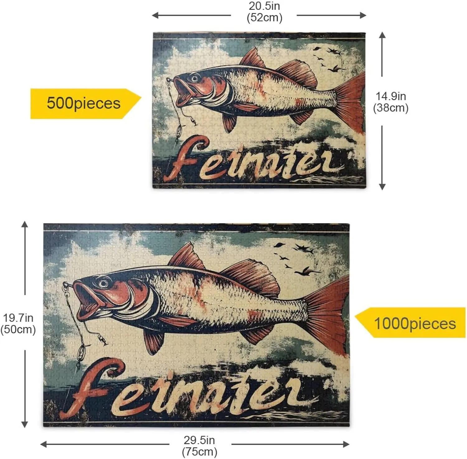 Trout Fishing Retro Jigsaw Puzzle for Adults 500 Pieces, Impossible Challenging Hard Difficult Puzzles for Adults Jigsaw Puzzles for Party Entertainment Family Games