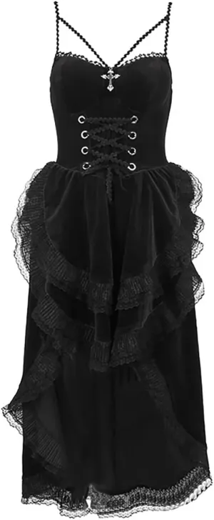 TSMNZMU Womens Gothic Velvet Corset Dress - Vintage Fairy Lolita Punk Grunge Long Goth Emo Alt Halter Dress