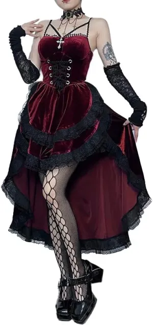 TSMNZMU Womens Gothic Velvet Corset Dress - Vintage Fairy Lolita Punk Grunge Long Goth Emo Alt Halter Dress