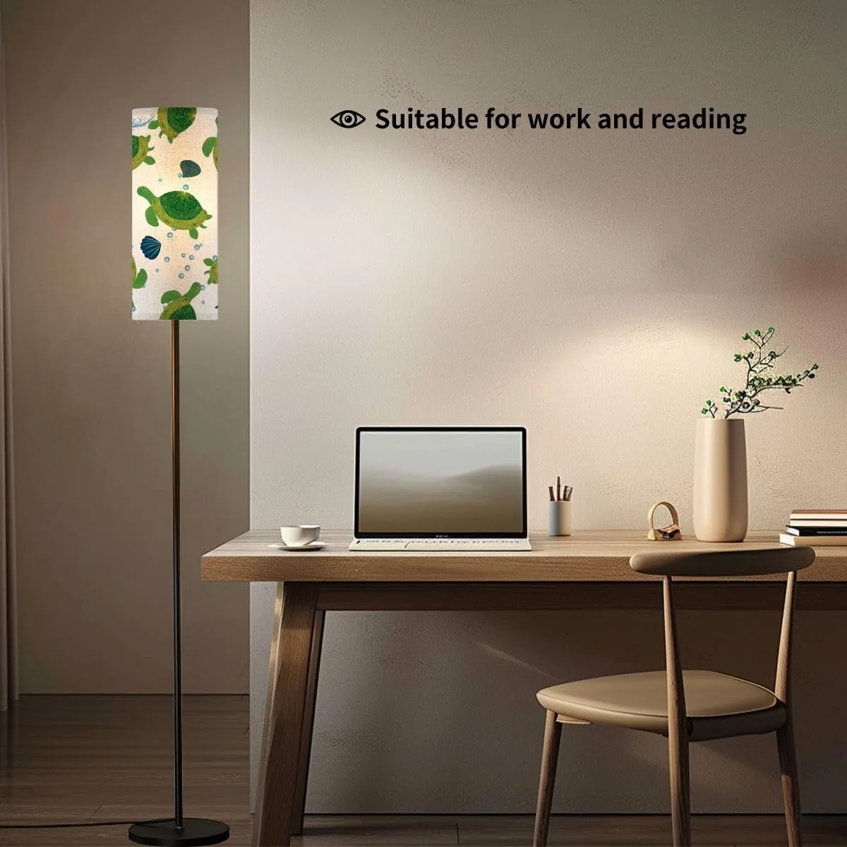 Turtle green seamless pattern beautiful character among seashells Modern Floor Lamp Minimalist Standing Lamps for Living Room LED Corner Lamp Remote Control Metal Pole Lamp for Bedroom, Reading