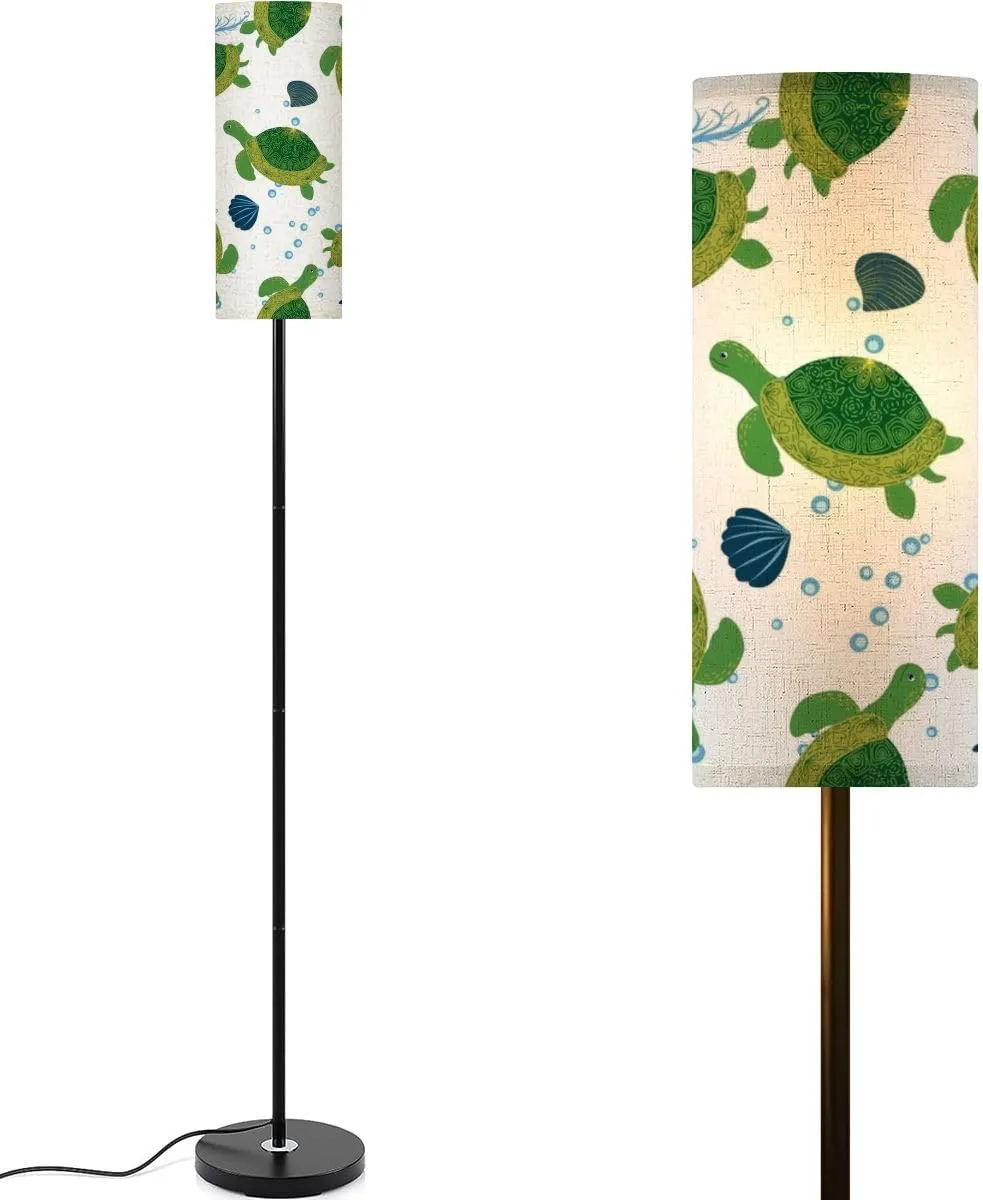 Turtle green seamless pattern beautiful character among seashells Modern Floor Lamp Minimalist Standing Lamps for Living Room LED Corner Lamp Remote Control Metal Pole Lamp for Bedroom, Reading