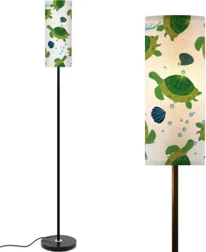 Turtle green seamless pattern beautiful character among seashells Modern Floor Lamp Minimalist Standing Lamps for Living Room LED Corner Lamp Remote Control Metal Pole Lamp for Bedroom, Reading