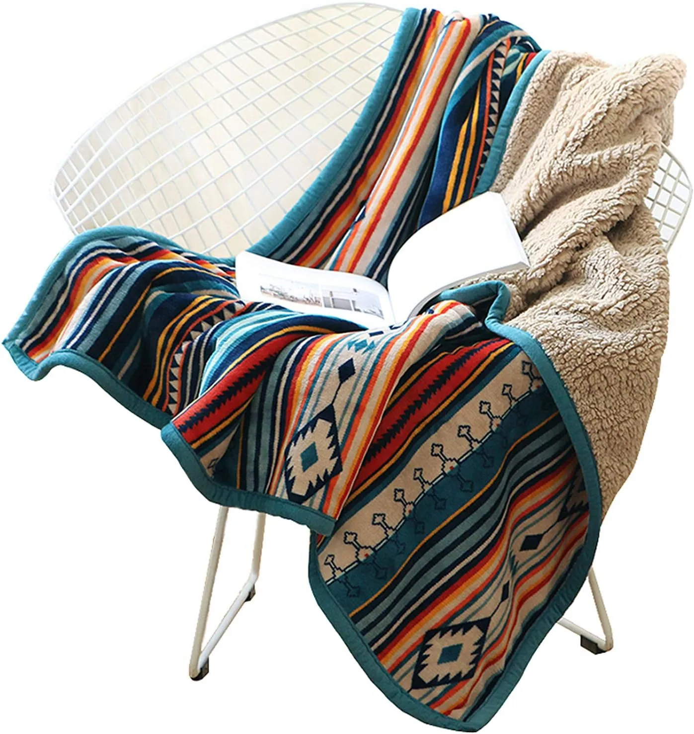 UKELER Fleece Bed Throws 50 x 60 Inch Boho Warm Soft Fluffy Bohemian Throw Blanket Perfect for Bed, Sofa, Couch, Office