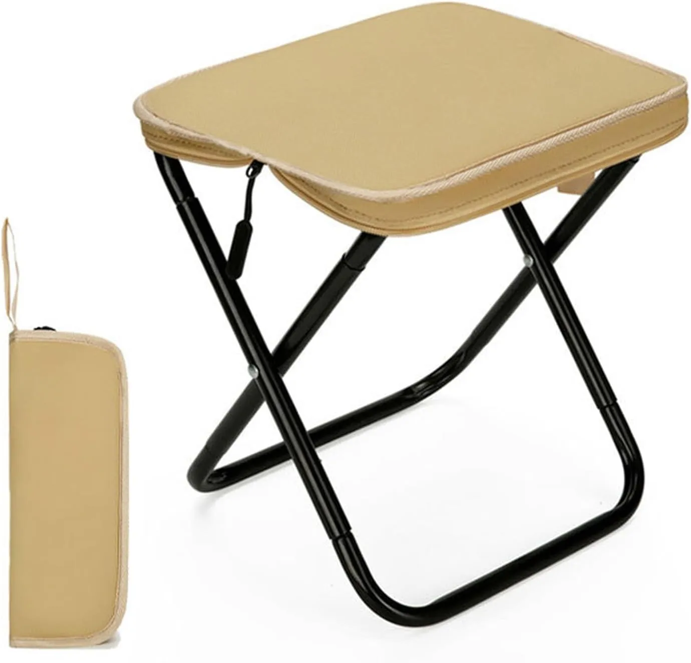 Ultra-Light Folding Stool,Foldable Stools with Carrying Bag,Mountaineering and Hiking Portable Stool,Ultralight Camping Stools for Hiking and Fishing Supports up to 265 Lbs (Khaki)