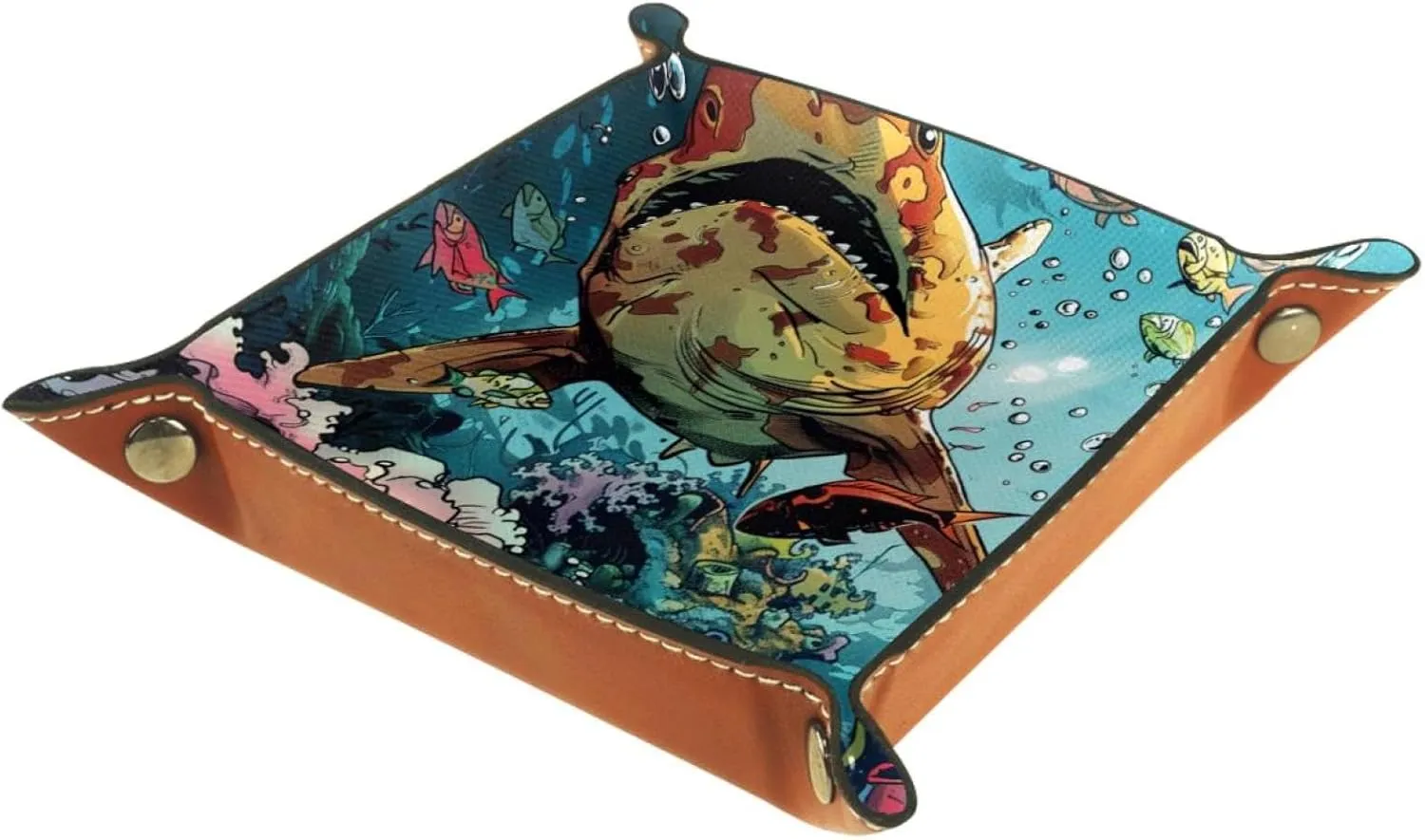 Undersea World Comics Shark Small Stacking Jewelry Organizer Trays, Desk Drawer Earring and Bracelet Tray Organizer, Key Tray for Entryway Table, Decorative Storage Solution, 16x16cm, snh-001